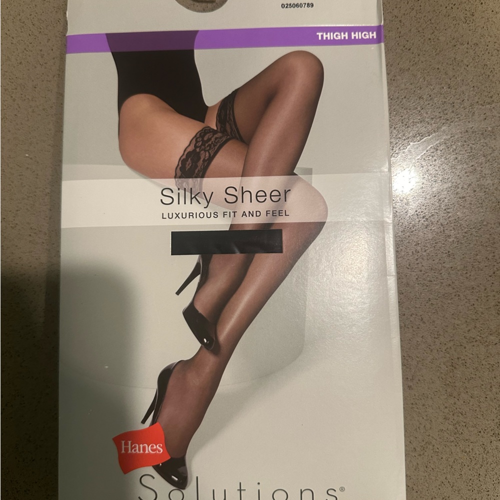 Brand new, never worn. Black hosiery tights, thigh high.